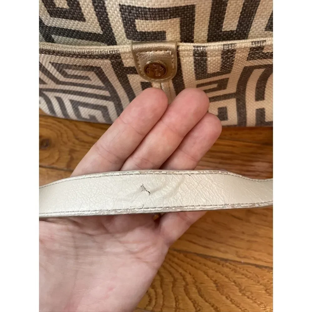 SPARTINA City Market Dixie Shoulder Bag De Renne Gray‎ Cream White Linen Leather